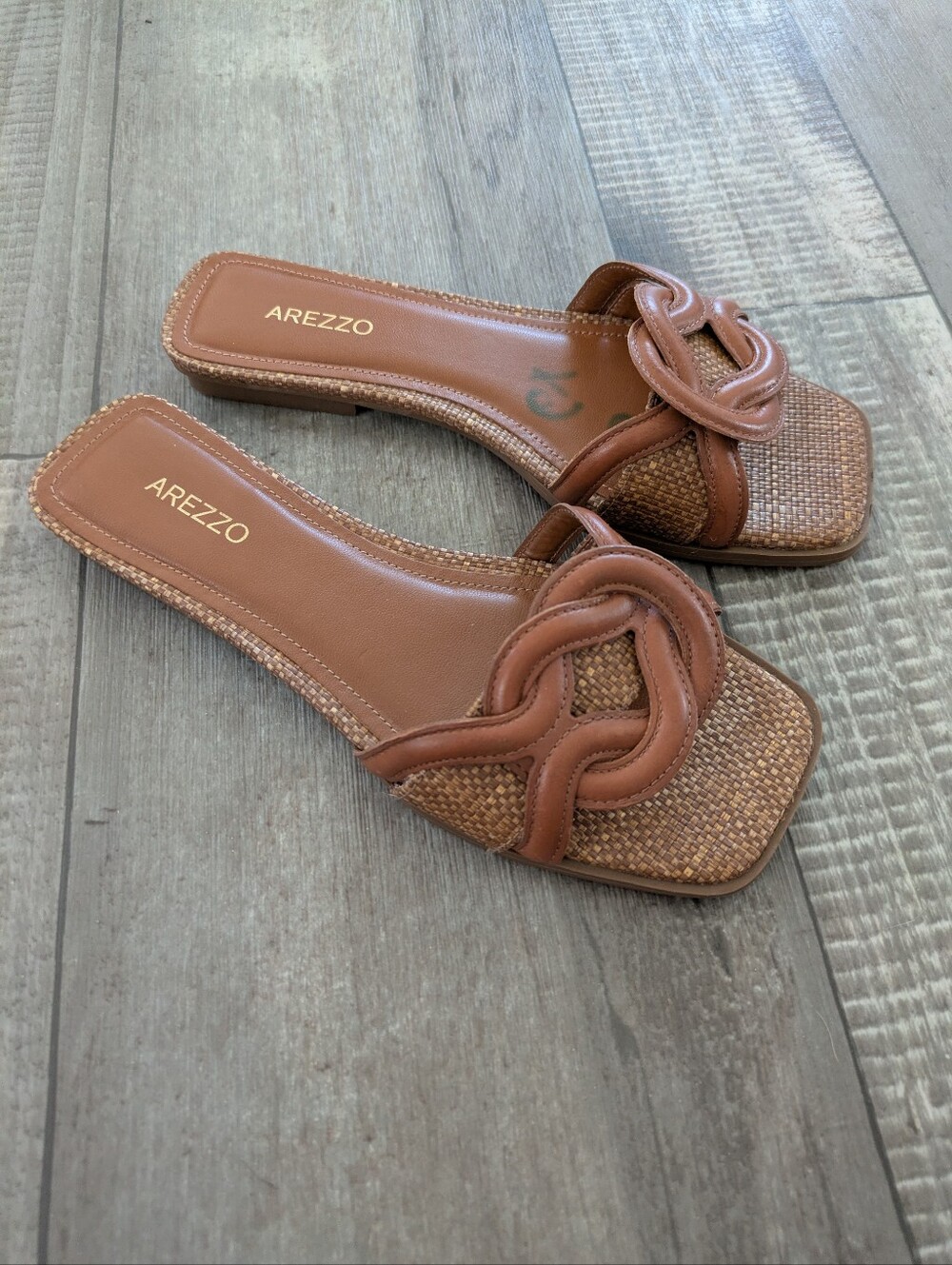 Arezzo Womens Brown Embellished Slide Sandals Size 5